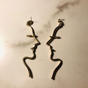 Gold Abstract Face Earrings